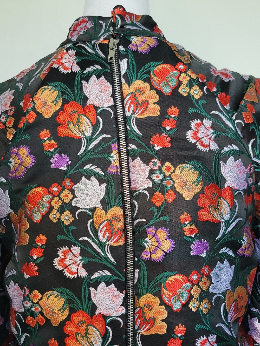 NWT LOST INK Black Orange Jacquard Floral Long Puff-Sleeve Sheath Dress Sz Small - Picture 11 of 15
